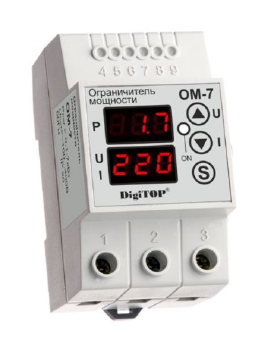 Ограничитель мощности однофазный цифровой на DIN-рейку DigiTOP OM-7 0,1-7кВт 50-400В фото Ограничитель мощности однофазный цифровой на DIN-рейку DigiTOP OM-7 0,1-7кВт 50-400В картинка